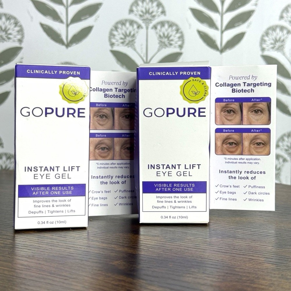 TWO GoPure Instant Lift Under Eye Gel 0.34 fl oz Fragrance Free Vegan Exp 4/29